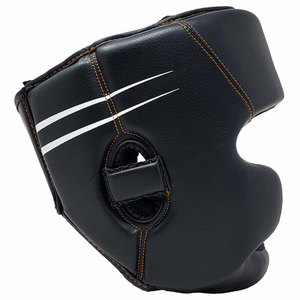 <b>Boxing</b> Head Guard PU Leather Protective Gear Hook Loop Closure Unisex Adult Universal Use Solid Black - Product Image 5