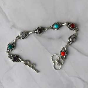 Multi Gemstone <b>Bracelet</b> 925 Sterling Silver Handmade Statement Chain Boho Jewelry Gift For Women Fashion Accessory - Product Image 3
