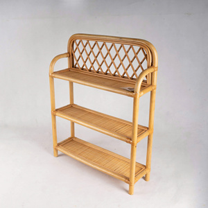 Handcrafted Natural Rattan Standing 3-Tier Clothing Storage <b>Shelf</b> Bamboo <b>Rack</b> Rectangular Shape Bathroom Living Room Organizer - Product Image 1