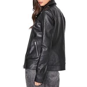 Veste en cuir pour femme, style motard, en véritable peau de mouton, coupe ajustée, vêtement d'extérieur streetwear - Product Image 3