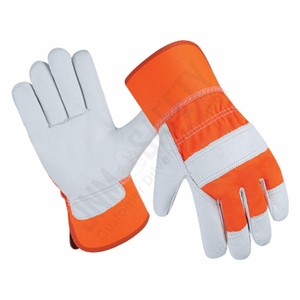 Guantes de Cuero Canadiense Resistentes con Dorso Fluorescente, Puño Reforzado con Goma, Protección de Seguridad para Manos con Forro de Algodón - Product Image 1