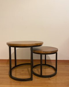 Modern Wooden Top <b>Nesting</b> <b>Coffee</b> <b>Table</b> Set of 2 with Black Metal Frame for Living Room Furniture - Product Image 2