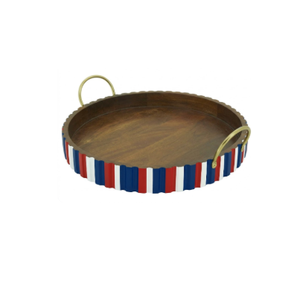 Bandeja Redonda de Madera Artesanal para el Día de la Independencia de EE. UU., para Servir Comida en Fiestas de Barbacoa y Decoración Patriótica del Hogar, Hecha en Vietnam - Product Image 3