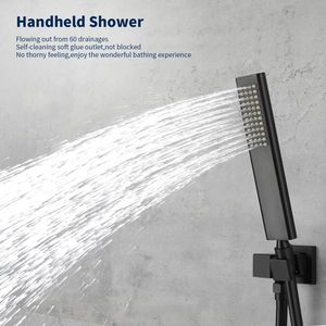 Rubinetto da parete NPT nero opaco ad alta portata con soffione doccia a cascata per camera da letto, singolo HA - Product Image 6