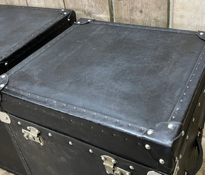 Black Leather Wooden <b>Storage</b> Trunk Set Antique <b>Chest</b> Box with Silver Locks Metal Studs Rustic Furniture Cabinet - Product Image 3