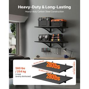 2-Tier Heavy Duty Steel Wall Mounted Garage Shelving 12 X 72 Inch <b>Floating</b> Storage <b>Unit</b> 2 X 3 ft Dimensions - Product Image 2
