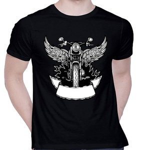 เสื้อยืดแขนสั้นสีดำสำหรับผู้ชาย พิมพ์ลายกราฟิกมอเตอร์ไซค์รูปปีก คอกลม ทรงปกติ ผ้าเจอร์ซีย์คอตตอน สไตล์ลำลอง สตรีทแวร์ - Product Image 4