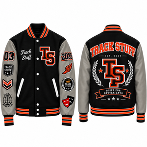 <b>Track</b> Stuff Custom <b>Mens</b> Varsity Letterman <b>Jacket</b> Wool Cotton Stand Collar Custom Embroidered Logo Front Streetwear Winter - Product Image 1