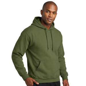 Sudadera con Capucha para Hombre, Color Verde Oliva, Corte Regular, Felpa de Algodón, Diseño Casual de Color Sólido con Bolsillos, Ropa de Otoño - Product Image 2