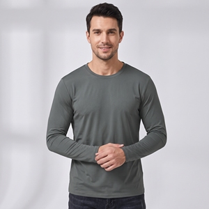 Camiseta de manga larga para hombre con logo y color personalizados, cuello redondo, corte regular, lisa, de alto rendimiento, para correr, gimnasio y fitness. - Product Image 1