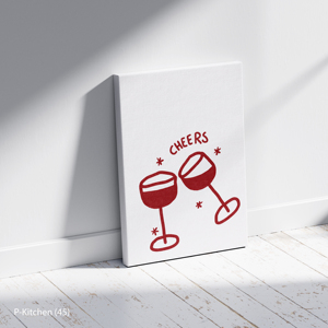 Toile d'art style scandinave pour cuisine moderne, bar à domicile, salle à manger, avec illustration de verres à vin rouge, typographie de 'Cheers' et illustration de 'Toast'. - Product Image 2