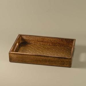Rectangular Wooden <b>Storage</b> Tray With Embossed Pattern Varnished wood <b>craft</b> serving tray <b>Table</b> Use Minimalist Design - Product Image 1