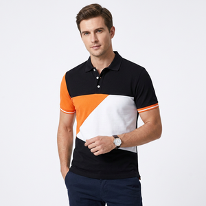 Men's Color Blocked <b>Polo</b> Shirt Short Sleeve Design Casual Knitted Fabric <b>Orange</b> White - Product Image 2