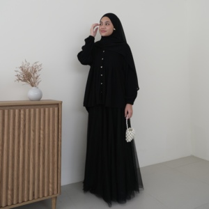 Long Blouse With Cowl Neck <b>Balloon</b> Sleeve And <b>Heart</b> Buttons Loose Fit Muslim Style Full Sleeve - Product Image 1