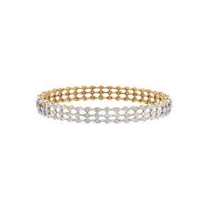 Yellow Gold Lab Grown Diamond Triple Row Lattice Bangle Pair - Product Image 2
