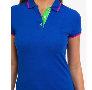 T-shirt décontracté à manches courtes boutonné en coton et fibre de bambou tricoté, respirant, à motif uni, avec logo personnalisé pour femme - Product Image 3