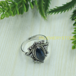 Blue Kyanite Gemstone Ring <b>Solid</b> <b>Silver</b> Handmade Vintage Boho Statement Ring Oval Cabochon Natural Crystal Jewelry for Unisex - Product Image 2