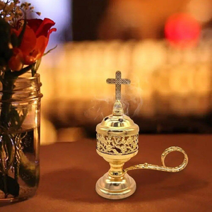 Encensoir d'église en laiton avec poignée et couvercle en croix, encensoir religieux pour la prière chrétienne, la liturgie, fournitures d'église, vente en gros - Product Image 4