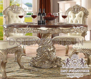 Muebles de Comedor Modernos y Duraderos de Madera de Teca Tapizados en Plata de Lujo - Product Image 4