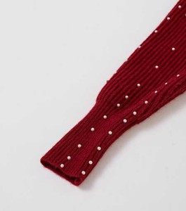 Pull court en maille pour femme - Pull d'hiver court - Pull en maille tendance à taille haute avec perles en forme de losange - Product Image 4