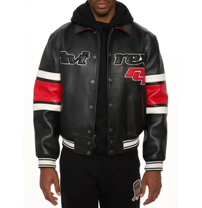 เสื้อแจ็คเก็ต Letterman Varsity สำหรับผู้ชาย หนัง PU สไตล์บอมเบอร์ วินเทจ ลายปักโลโก้ เสื้อคลุมฤดูหนาว - Product Image 3