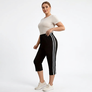 Leggings Capri Tricotés Taille Haute Rayés Extensibles Respirants pour Femme – Pantalon de Sport Décontracté Toutes Saisons Longueur Genou – Bangladesh - Product Image 5