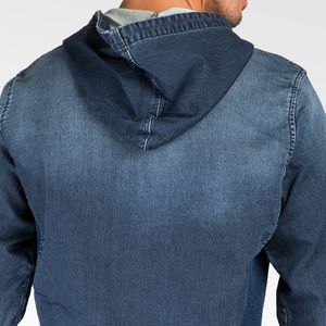 Sudadera con Capucha de Mezclilla de la Mejor Calidad para Hombre, Talla Grande, Azul Lavado, Estilo Oversize, con Logotipo Personalizado Bordado y Bolsillo Canguro - Product Image 4