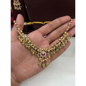 <b>Indian</b> Ethnic Gold Plated Zircon <b>Necklace</b> <b>Set</b> with Earrings - Product Image 2