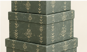 Ensemble de boîtes rigides vintage NOIR-VERT avec motif floral doré, 5 tailles, couvercle carré, organisateur aseptique jetable - Product Image 6