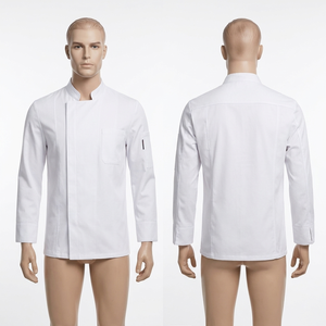 Uniforme de chef pour homme, mélange coton et polyester, blanche, veste de cuisine, broderie personnalisée, logo, uniformes de restaurant - Product Image 1