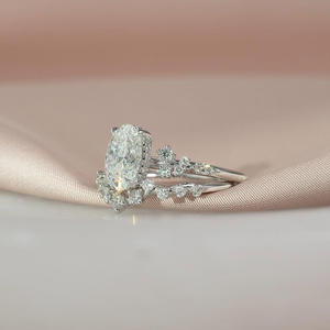 Anillos de Boda de Oro Amarillo y Blanco de 14k Cultivados en Laboratorio IGI/GIA, Chapados en Rodio, Corte Ovalado para Fiestas de Aniversario - Product Image 4