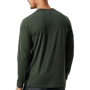 T-shirt à manches longues pour homme, décontracté, en coton uni, coupe confortable - Product Image 3