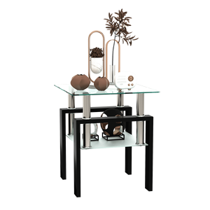 Modern 1-Piece Tempered Glass <b>Coffee</b> <b>Table</b> <b>Square</b> Transparent/<b>Black</b> End <b>Table</b> for Living Room - Product Image 1