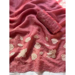 ผ้าไหมชานด้าสีชมพูคอรัลบริสุทธิ์ พร้อมงานปักลายดีไซเนอร์ สำหรับงานแต่งงาน แบรนด์อีลิทวีฟส์ น้ำหนัก 490 กรัม - Product Image 1