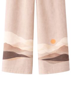 Customized Womens Beige Landscape Print Two Piece Co Ord Set <b>Short</b> Sleeve Button Shirt With <b>Wide</b> <b>Leg</b> Pants Casual Summer Wear - Product Image 3