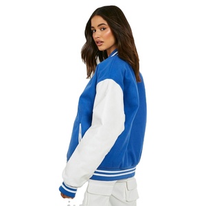 Trendy Women's Varsity <b>Jacket</b> PU Leather Sleeve Letter A Front Turn-down Collar Full Sleeve Autumn Style - Product Image 4