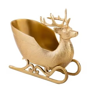 Premium Casting Style Gold Coated Christmas Sledge With Reindeer Sculpture for Wine Candy Chocolate <b>Storage</b> Holding Use Sleigh - Product Image 1