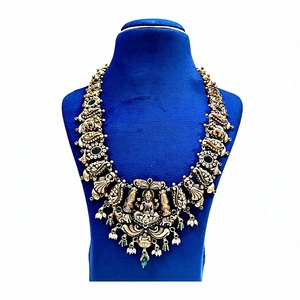 Traditional Indian 22k Gold Antique Temple Jewelry Bridal Wedding Lakshmi <b>Necklace</b> Set in GOLD/<b>SILVER</b>/BRASS - Product Image 1