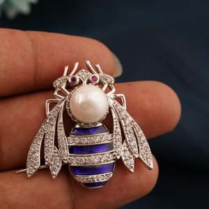 New Arrival Victorian <b>Bee</b> Brooch 12.50ct Diamond Pearl Iced Out Solid Gold Wedding Unique Women's - Product Image 1