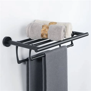 Porte-serviettes mural à double niveau en acier inoxydable, rangement minimaliste pour salle de bain avec crochets pour serviettes et accessoires - Product Image 4