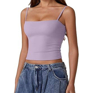 Custom Pure Nylon <b>Cropped</b> Tank <b>Top</b> Women's Slim Inside Wash Tank <b>Top</b> Women Elastic Short Sleeveless Tank <b>Top</b> - Product Image 1