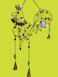 Campana de Viento Artesanal de Hierro y Latón Bañada en Oro con Cuentas Coloridas en Forma de Gallo, Tamaño Personalizado - Decoración Colgante Ecológica para el Hogar - Product Image 5