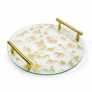 Handmade Glass Serving <b>Tray</b> with Metal Handle Unique Texture Breakfast <b>Tray</b> Side Handles Coffee Tea <b>Snacks</b> Dining Table Decor - Product Image 3