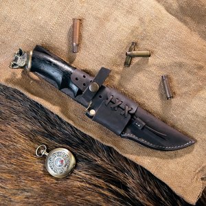 Cuchillo utilitario de acero de Damasco SHARP POINT TRADES con hoja de punta curva, mango de madera y funda de cuero, 6.7 pulgadas de longitud total, grado DIY - Product Image 4