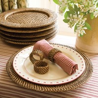 Platos de cargador de boda rústica de Vietnam, venta al por mayor, Jacinto de ratán Natural, suministro de cena a granel, vajilla