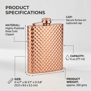 Gourde à liqueur en cuivre personnalisée en gros, gourde de poche portable pour hommes, cadeaux gravés personnalisés, usine OEM ODM - Product Image 2