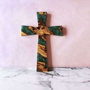 Croix en bois et résine pour la prière du matin chrétienne, article de dévotion, tapis de prière - Product Image 1