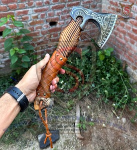 SCL Custom Industrial Grade Tomahawks Bearded Forged Carbon Steel Axe Head 14-Inch Ash Wood Shaft <b>Leather</b> Sheath Camping Steel - Product Image 4