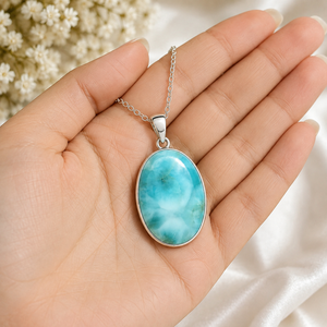 Colgante de Larimar Natural al por Mayor, Chapado en Plata de Ley 925, Hecho a Mano, Corte Ovalado, Joyería de Estilo Clásico, Regalo con Cadena de Cable - Product Image 6