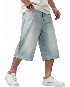 Shorts de bain pour hommes à double genouillère en jean respirant, style streetwear, légers, élégants et confortables - Product Image 6